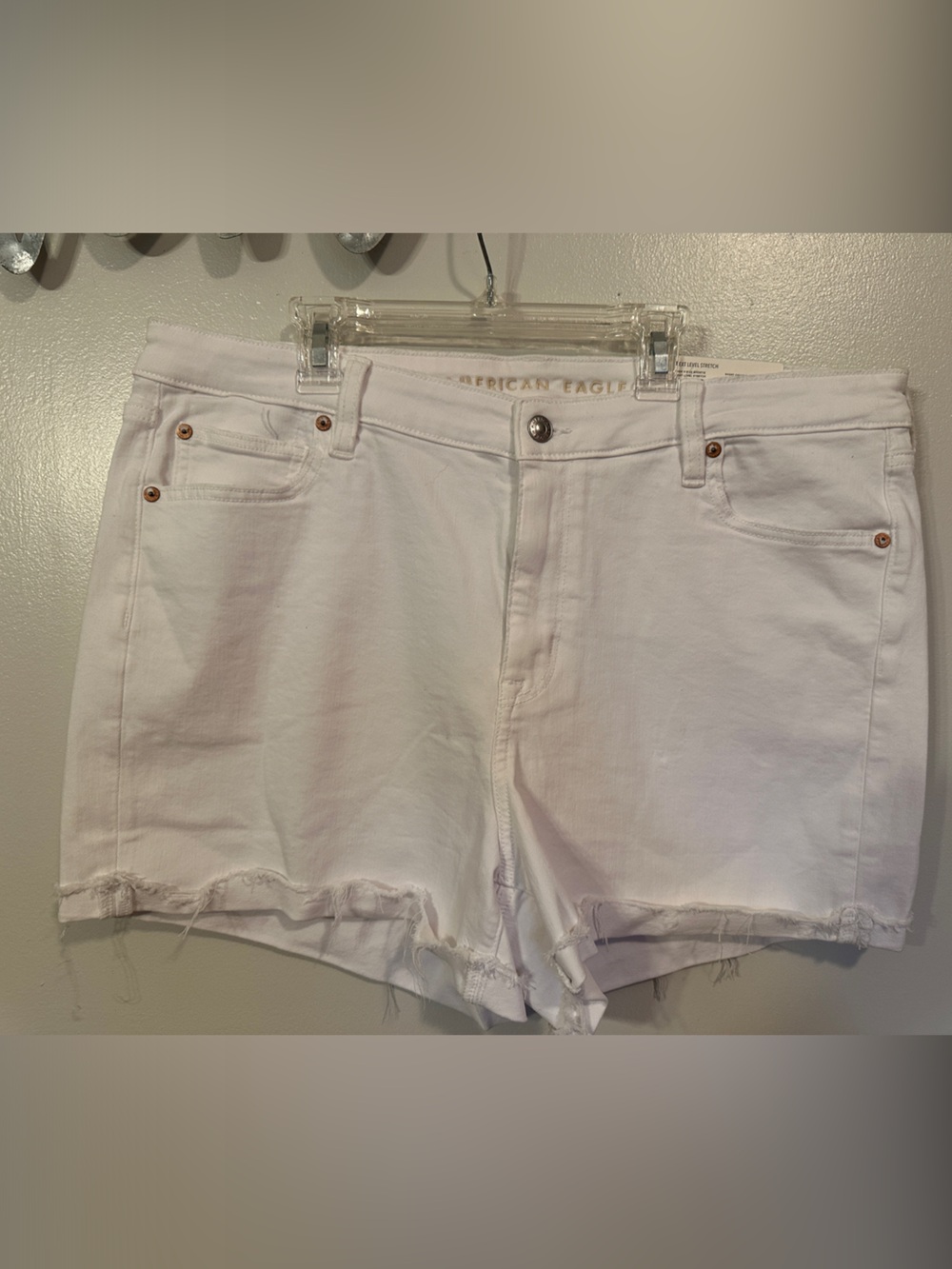 American Eagle  Hi-Rise Shortie Jean White Denim Cutoff Shorts